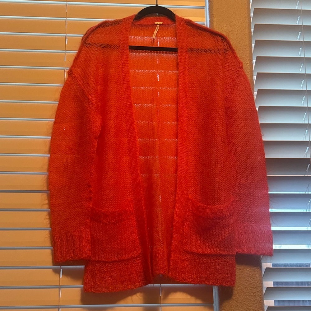 Free People Vibrant Orange Long Cardigan